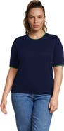 Lands' End Plus Size Double Trim Cotton Crew Neck Tee Sweater