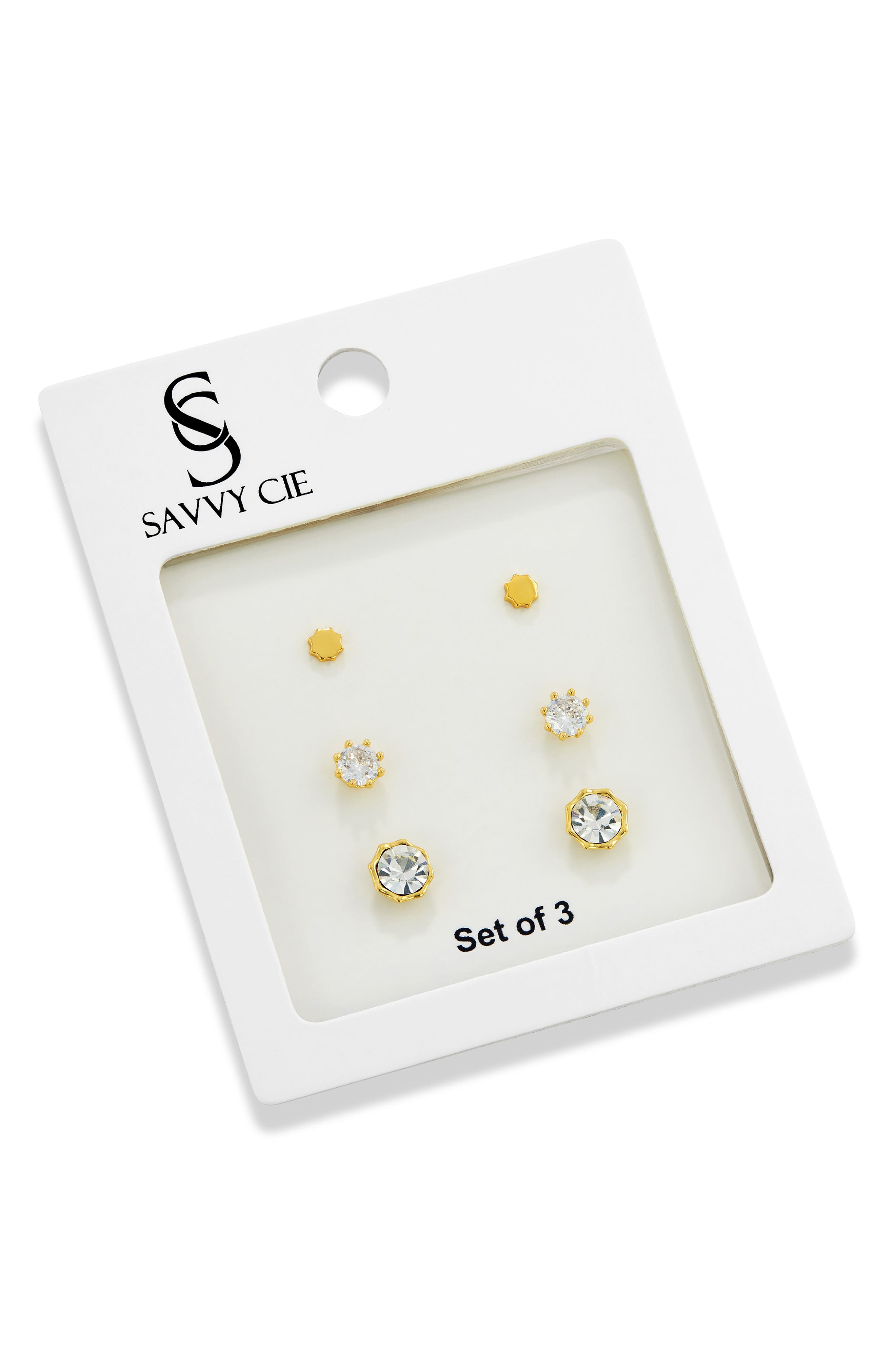 SAVVY CIE JEWELS 3-Pack Assorted Stud Earrings