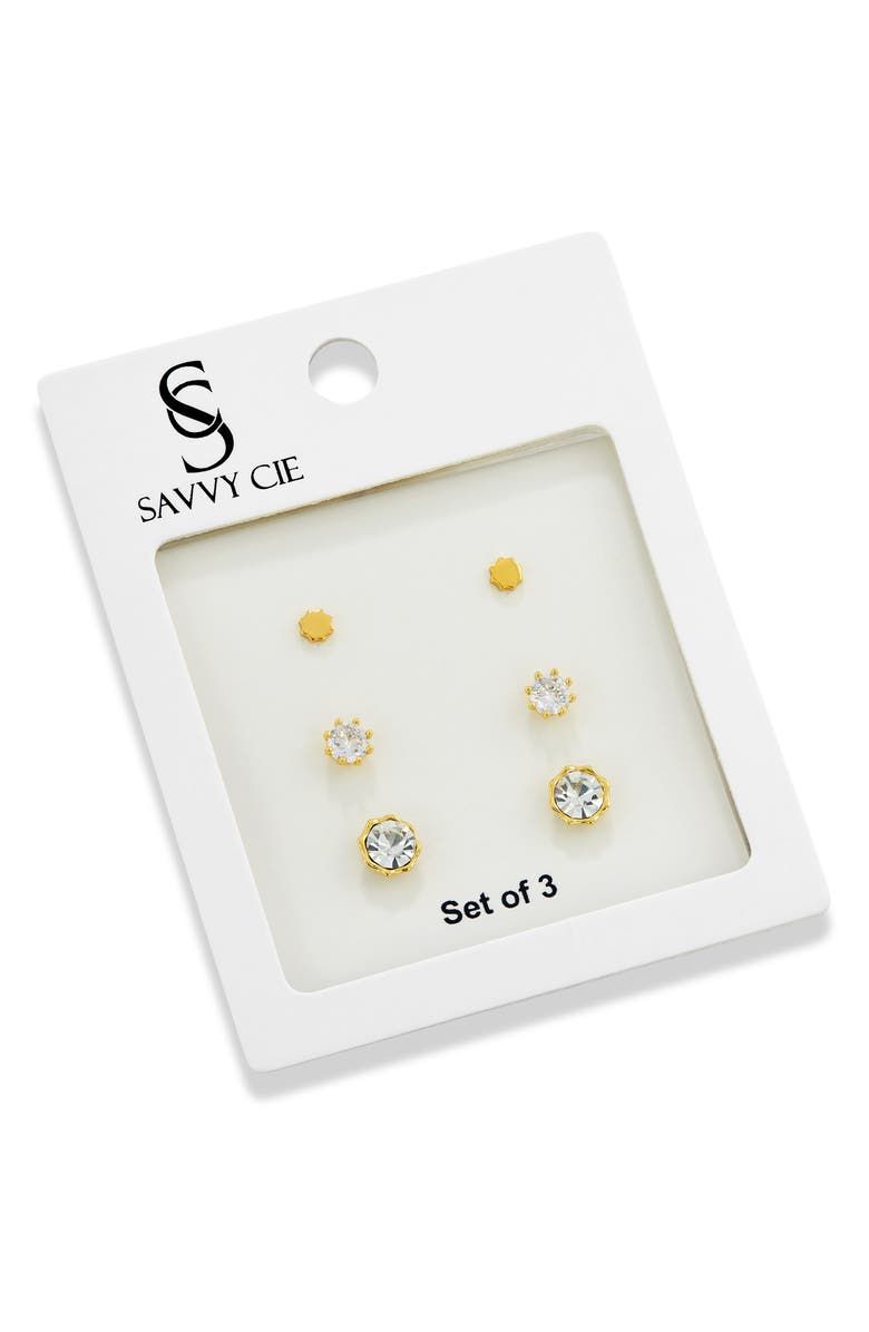 SAVVY CIE JEWELS 3-Pack Assorted Stud Earrings, Main, color, Yellow