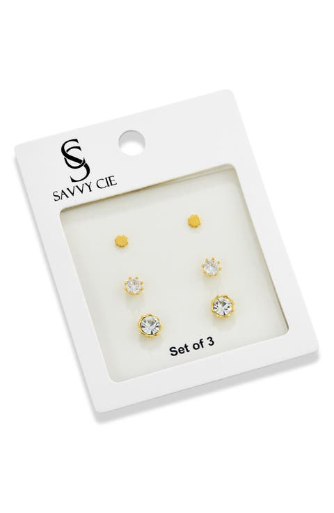 3-Pack Assorted Stud Earrings