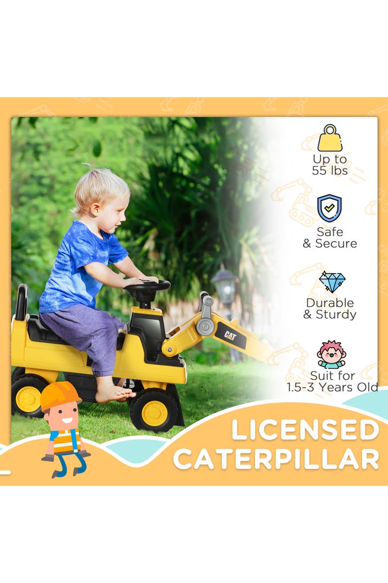 Kids Ride-On Excavator with Shovel, Horn, Storage, Alternate, color, Yellow