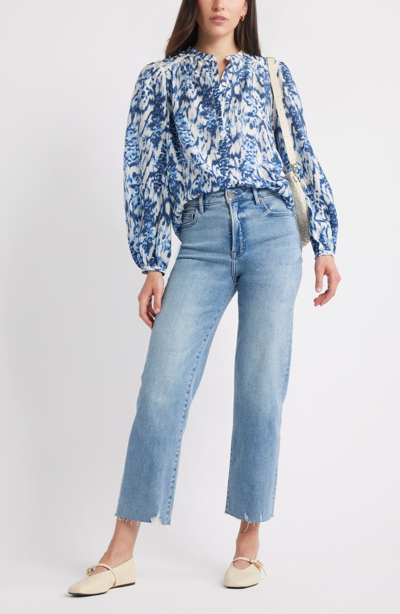 Caslon<sup>®</sup> Embroidered Inset Top, Alternate, color, Ivory- Blue Linen Ikat