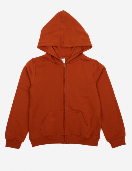 Leveret Kids Zip-Up Sweatshirt Hoodie, Cotton Blend, Solid Colors in Rust 