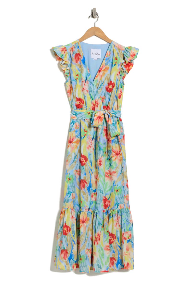Floral Flutter Sleeve Maxi Dress, Alternate, color, BLUE MULTI