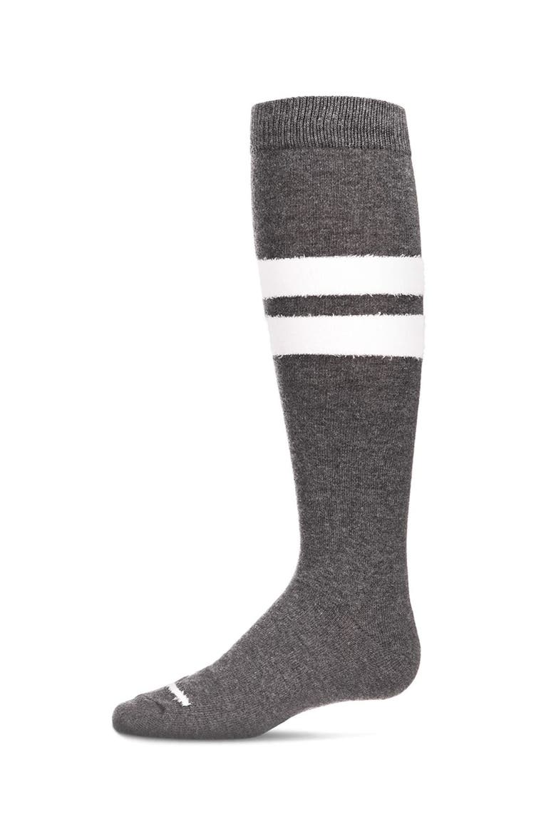 Fuzzy Stripe Knee High Socks, Main, color, Dark Gray Heather