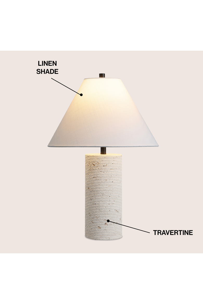 Kelsey 22.50" Modern Minimalist Travertine Column LED Table Lamp, Alternate, color, Beige/Black