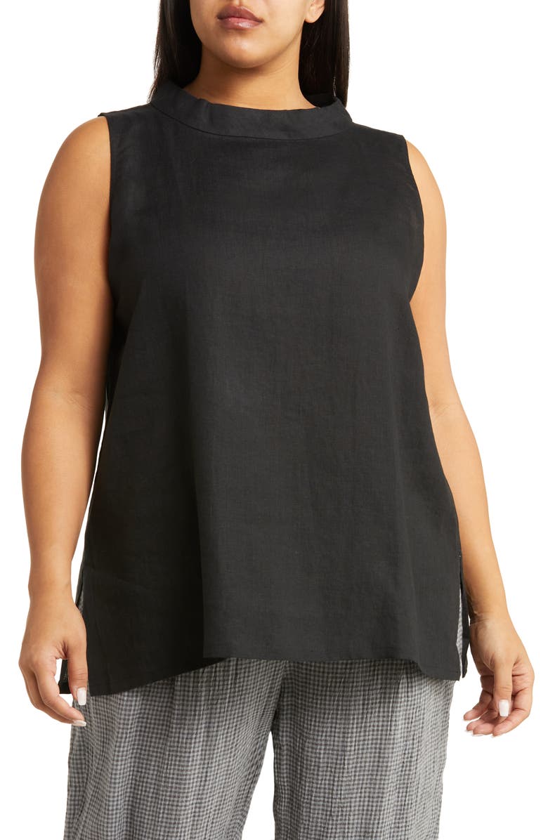 Eileen Fisher Band Collar Sleeveless Organic Linen Blend Tunic, Main, color, 