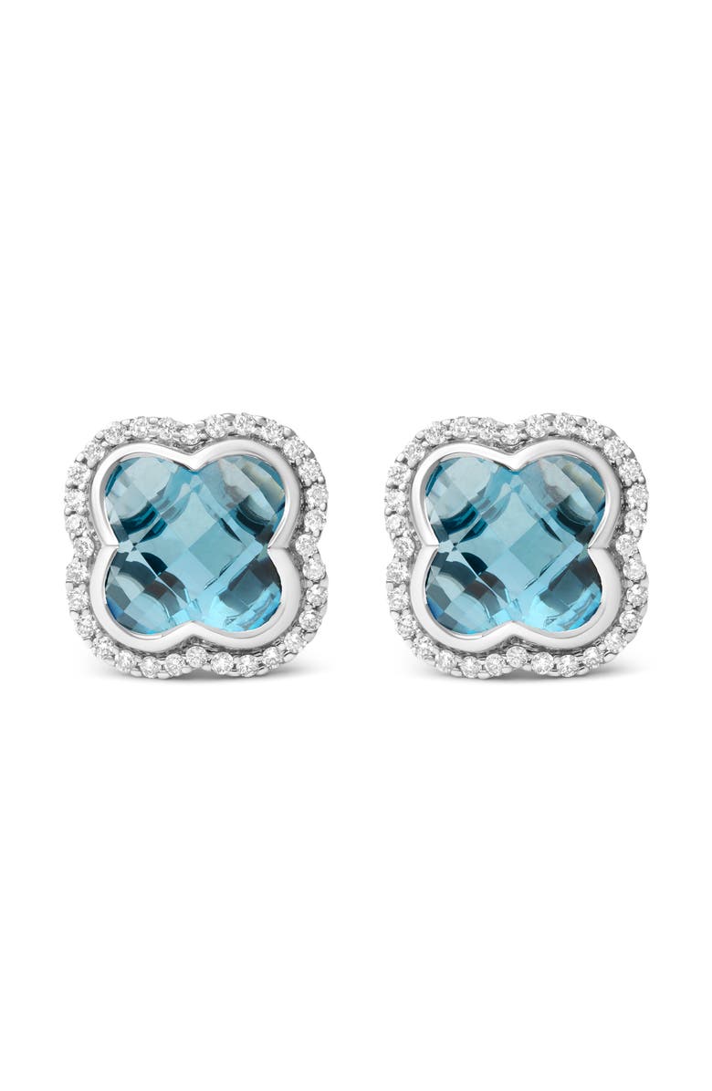 Haus of Brilliance 18K Gold 3/8 Cttw Diamond & London Blue Topaz Gemstone Halo Clover Stud Earrings, Main, color, White