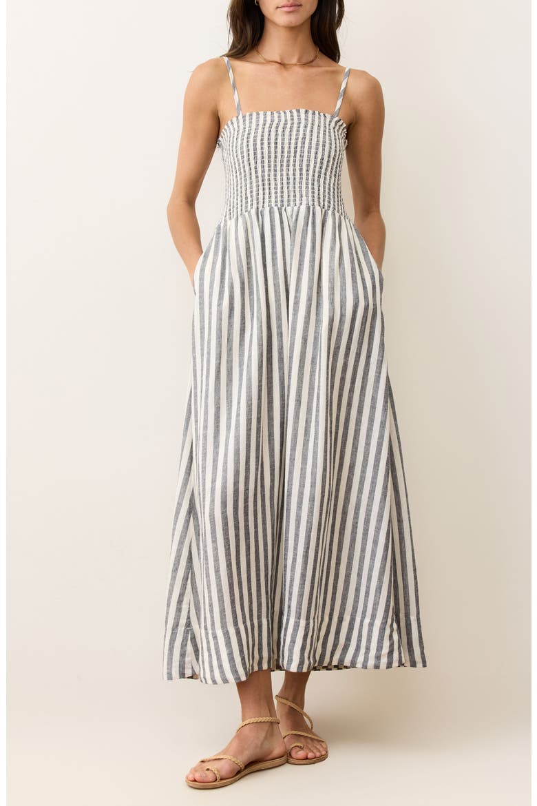 Stripe Smocked Sundress, Main, color, INDIA INK STRIPE