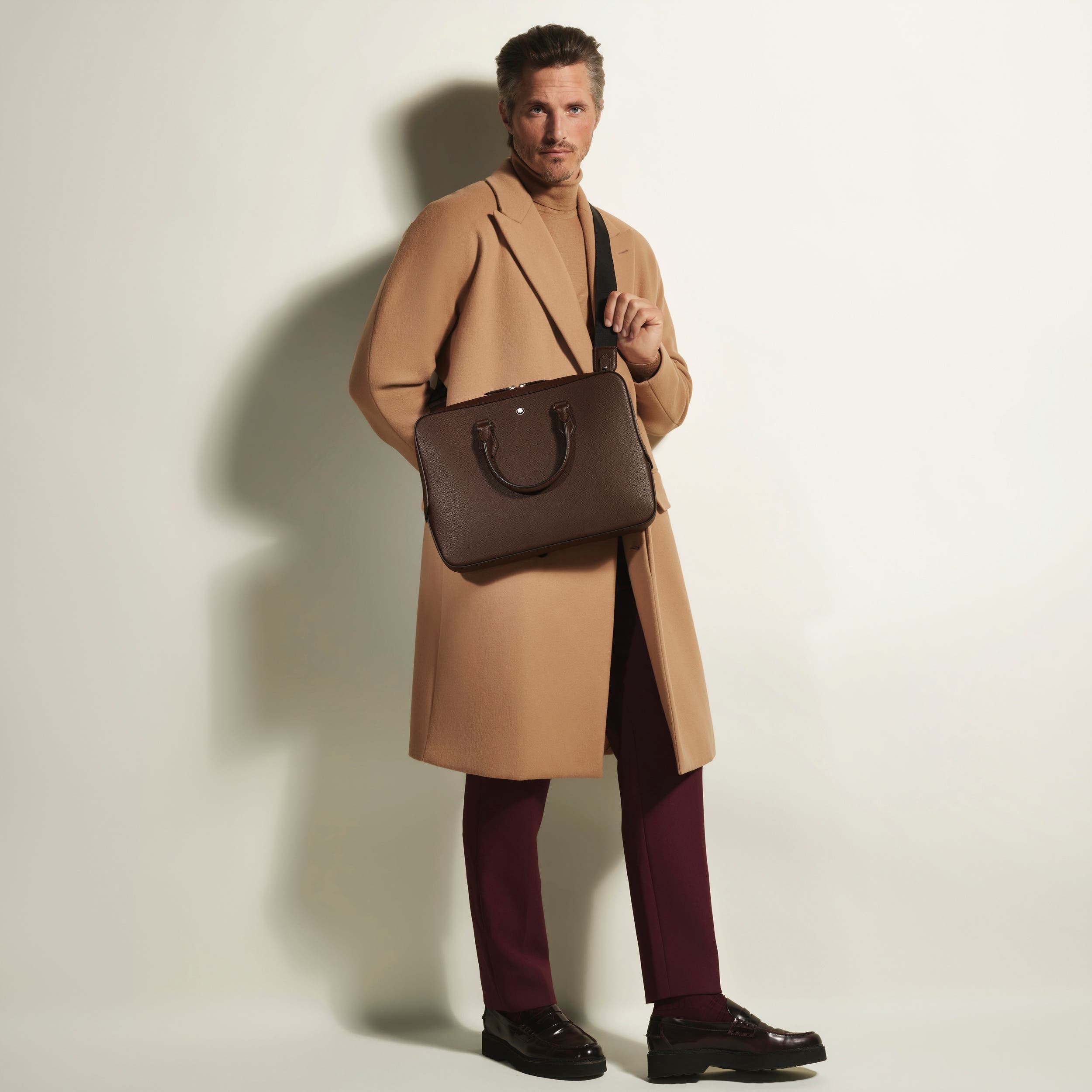 Sartorial Leather Thin Briefcase, Alternate, color, EBONY