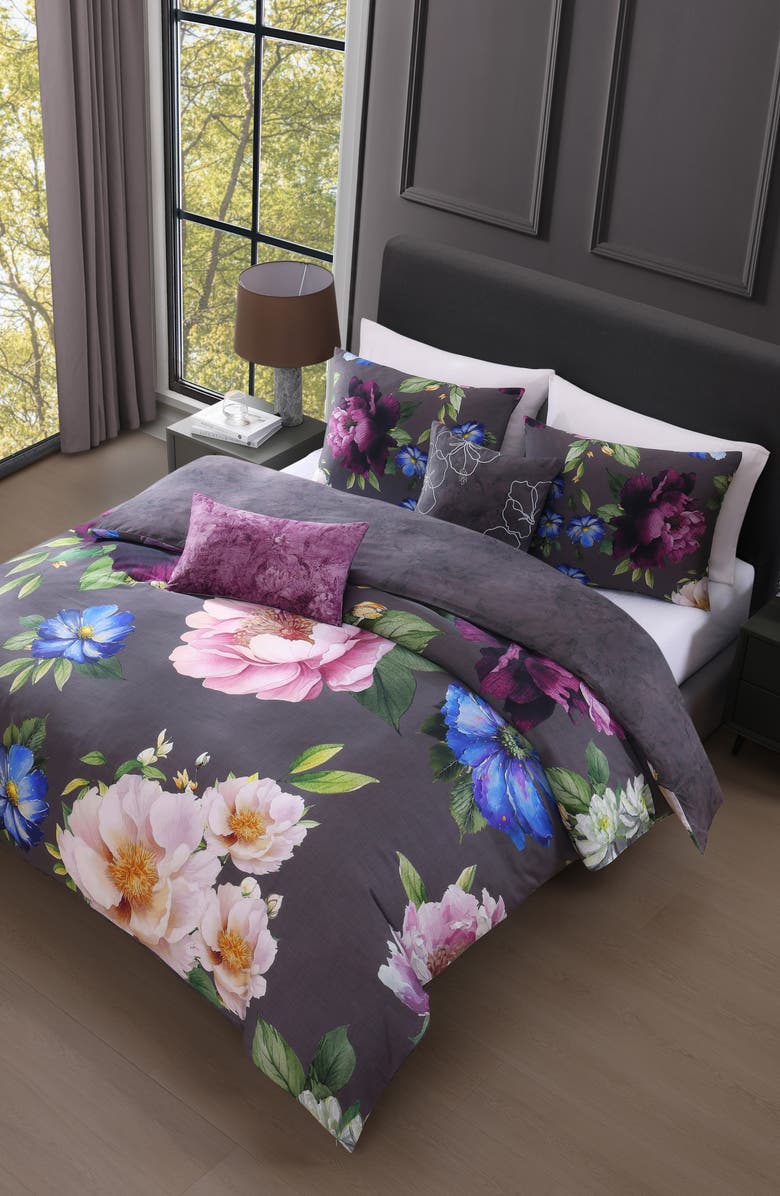 Bebejan Elegant Blossoms 5-Piece Reversible Comforter Set, Alternate, color, Grey