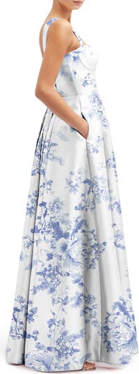 Floral Lace Up A-Line Gown