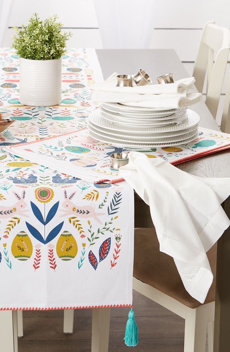Design Imports Easter Folk Embellished Table Runner, Alternate, color, Multi