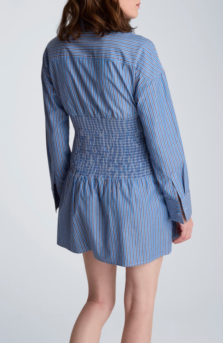 Kenneth Cole Stripe Smocked Detail Mini Shirtdress, Alternate, color, Lake Blue Multi