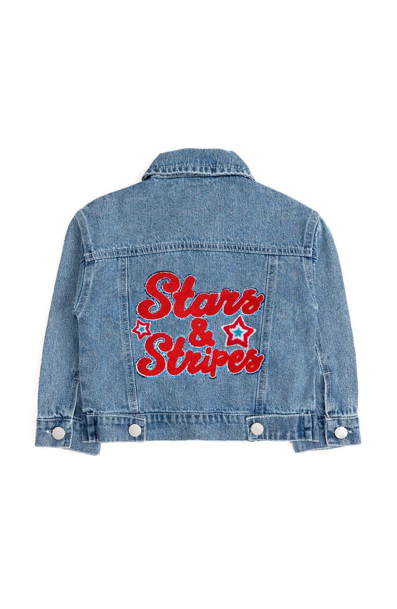 Sweet Wink Stars and Stripes Patch Denim Jacket, Main, color, Denim