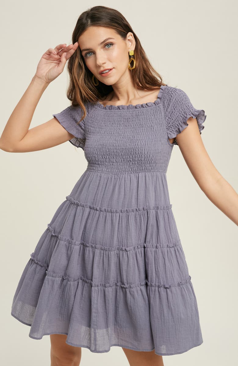 WISHLIST Smocked Tiered Cotton Minidress, Alternate, color, 