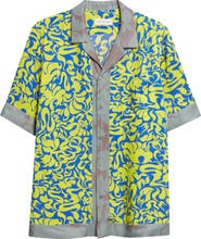 Dries Van Noten Carltone Mixed Print Satin Camp Shirt