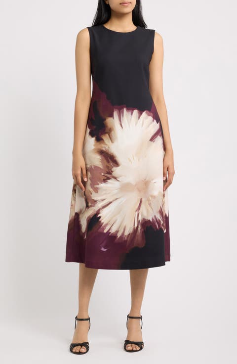 Laguna Placed Floral Suba Crepe Midi Dress