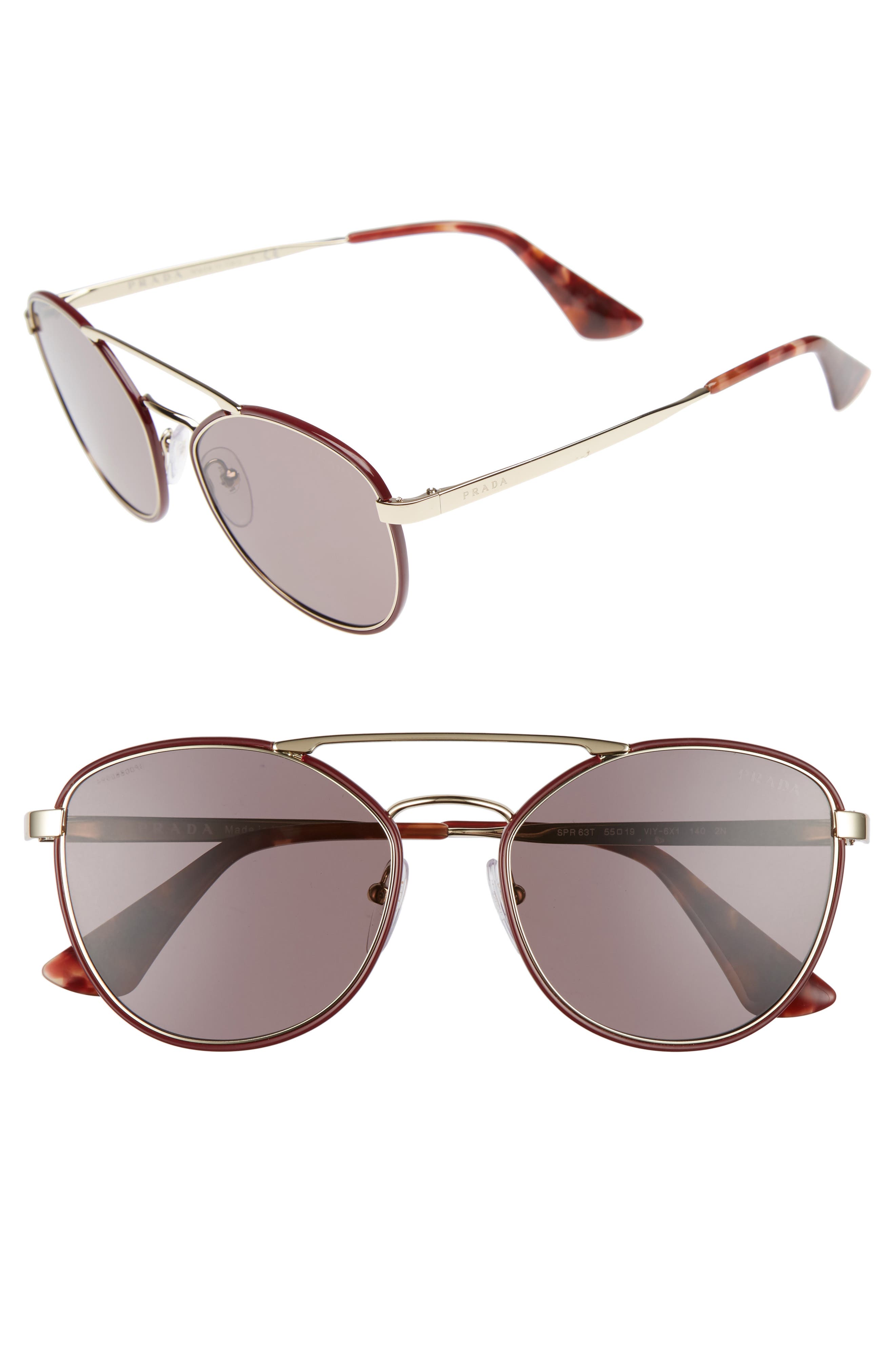 Prada 55mm Metal Aviator Sunglasses