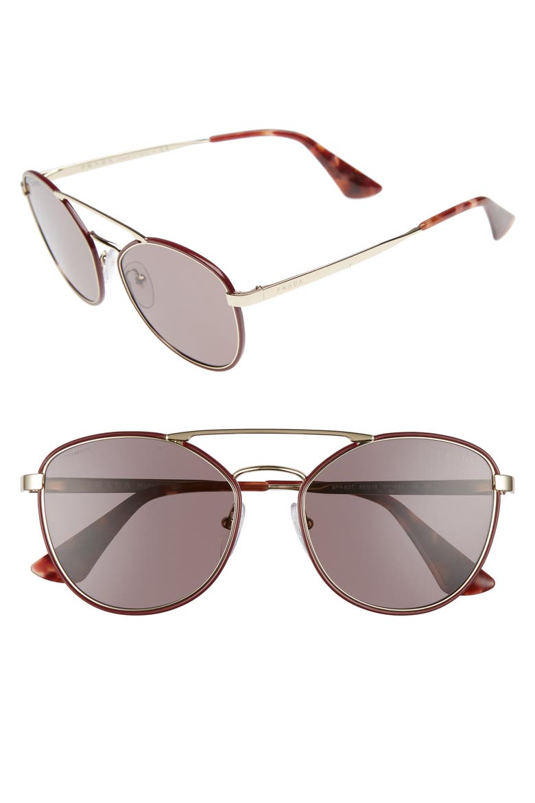 55mm Metal Aviator Sunglasses, Main, color, BORDEAUX