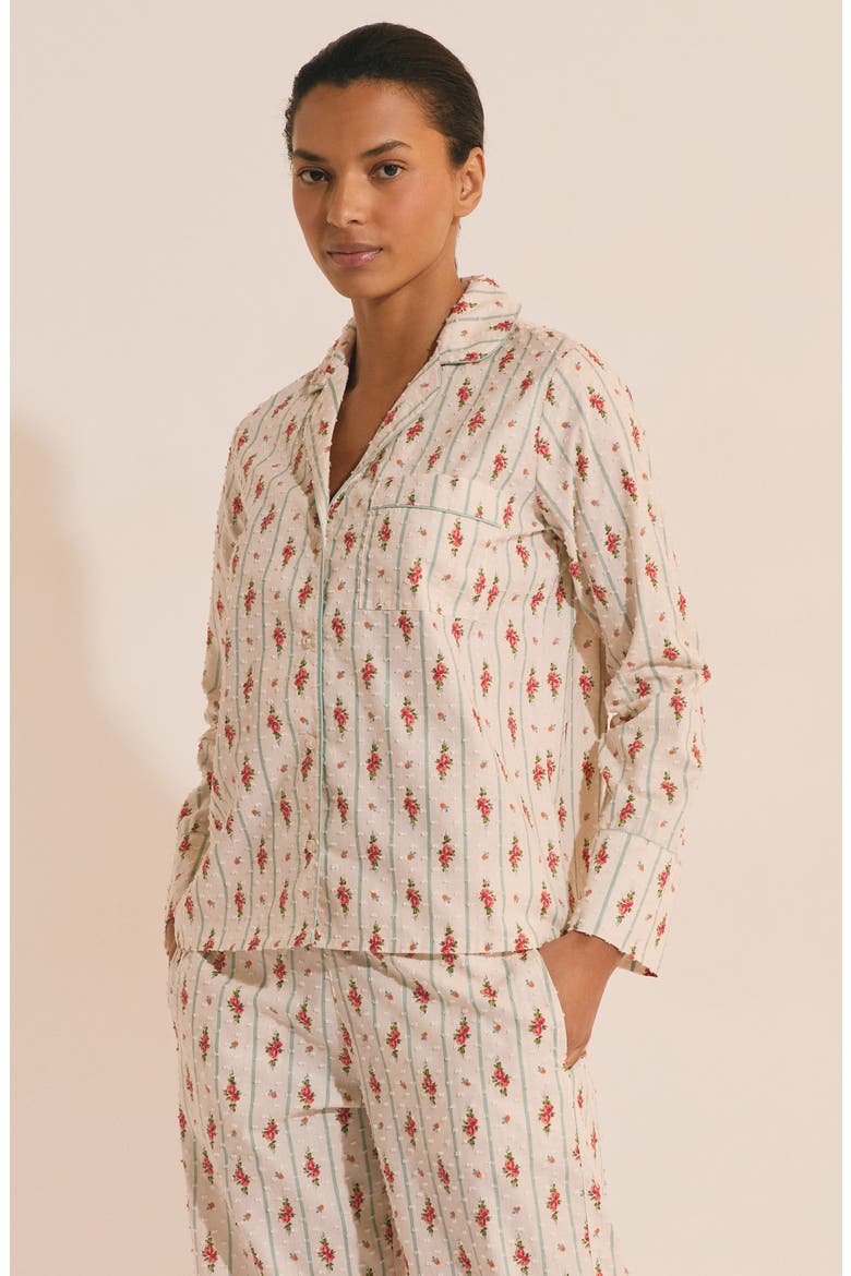 Orea Floral Swiss Dot Chemise Button-Up Pajama Shirt, Alternate, color, POWDER PINK