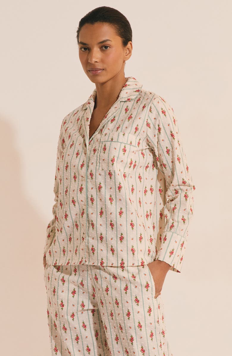 Etam Orea Floral Swiss Dot Chemise Button-Up Pajama Shirt, Alternate, color, Powder Pink