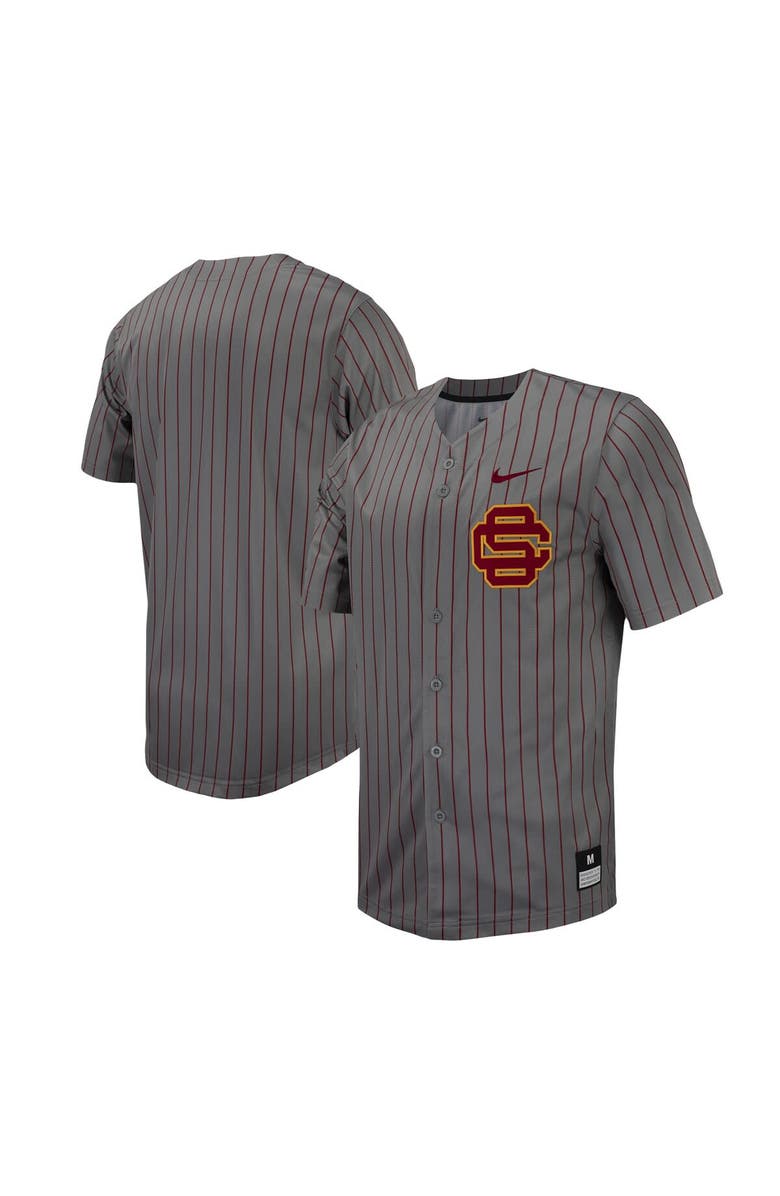 Nike Men's Nike Steel USC Trojans Pinstripe Replica Full-Button Baseball Jersey, Main, color, 