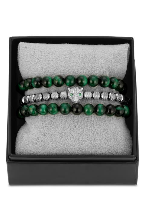 3-Pack Leopard Green Tigers' Eye Bracelets