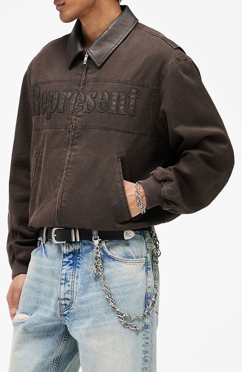 Represent Roscoe Logo Detail Cotton Canvas Bomber Jacket, Alternate, color, Whisky