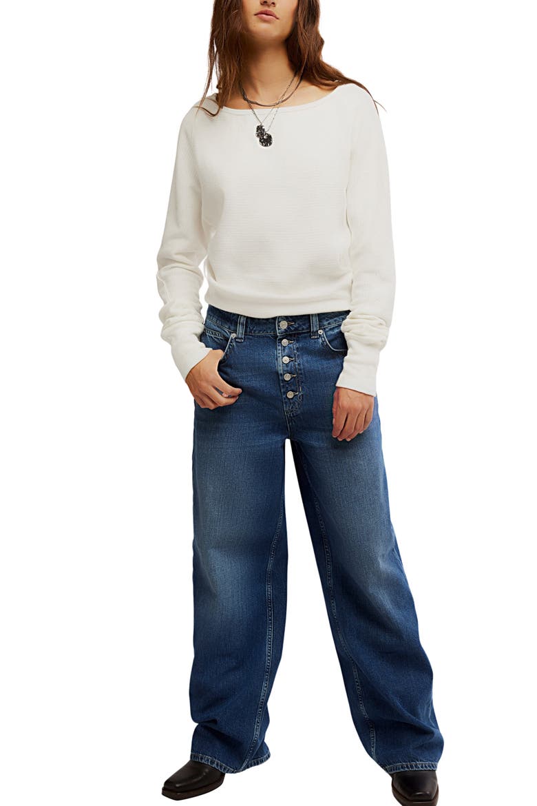 Nia Exposed Button Wide Leg Jeans, Alternate, color, IN TOO DEEP