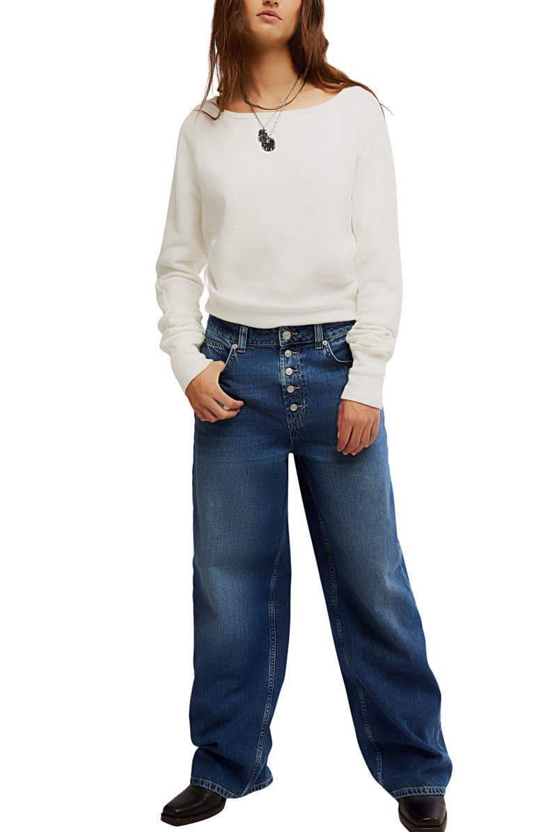 Free People Nia Exposed Button Wide Leg Jeans, Alternate, color, In Too Deep