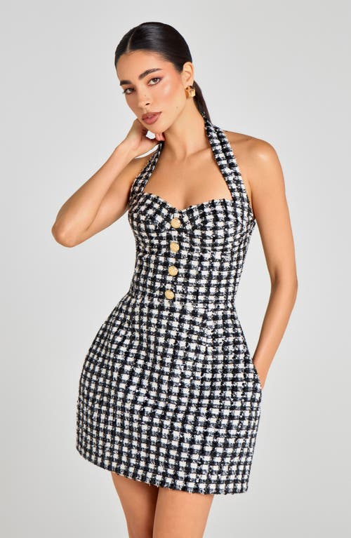 Nadine Merabi Metallic Tweed Halter Neck Cocktail Minidress In Multi