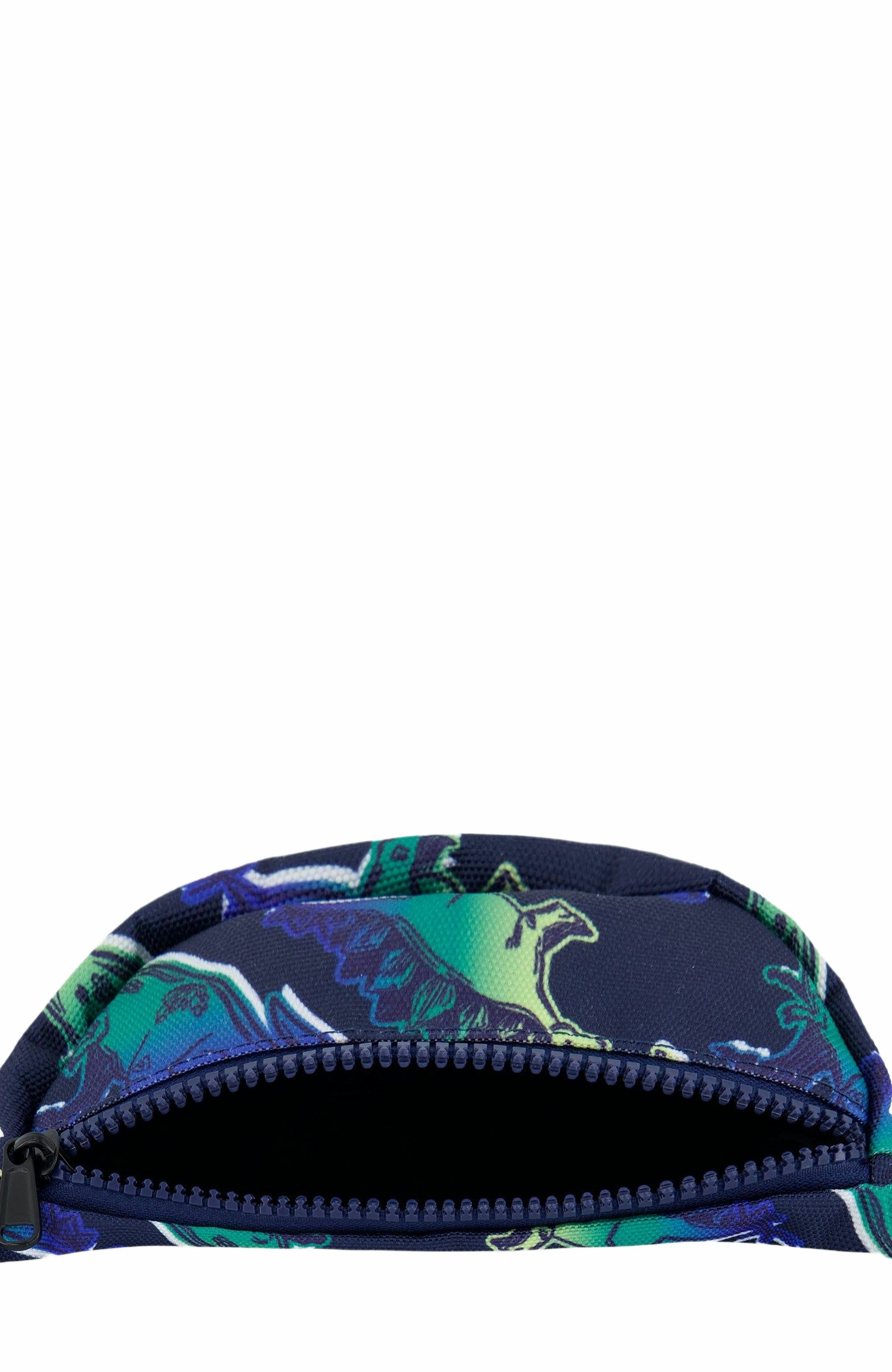 Deux par Deux Boy's Printed Fanny Pack Blue And Green Dino On Navy, Alternate, color, 
