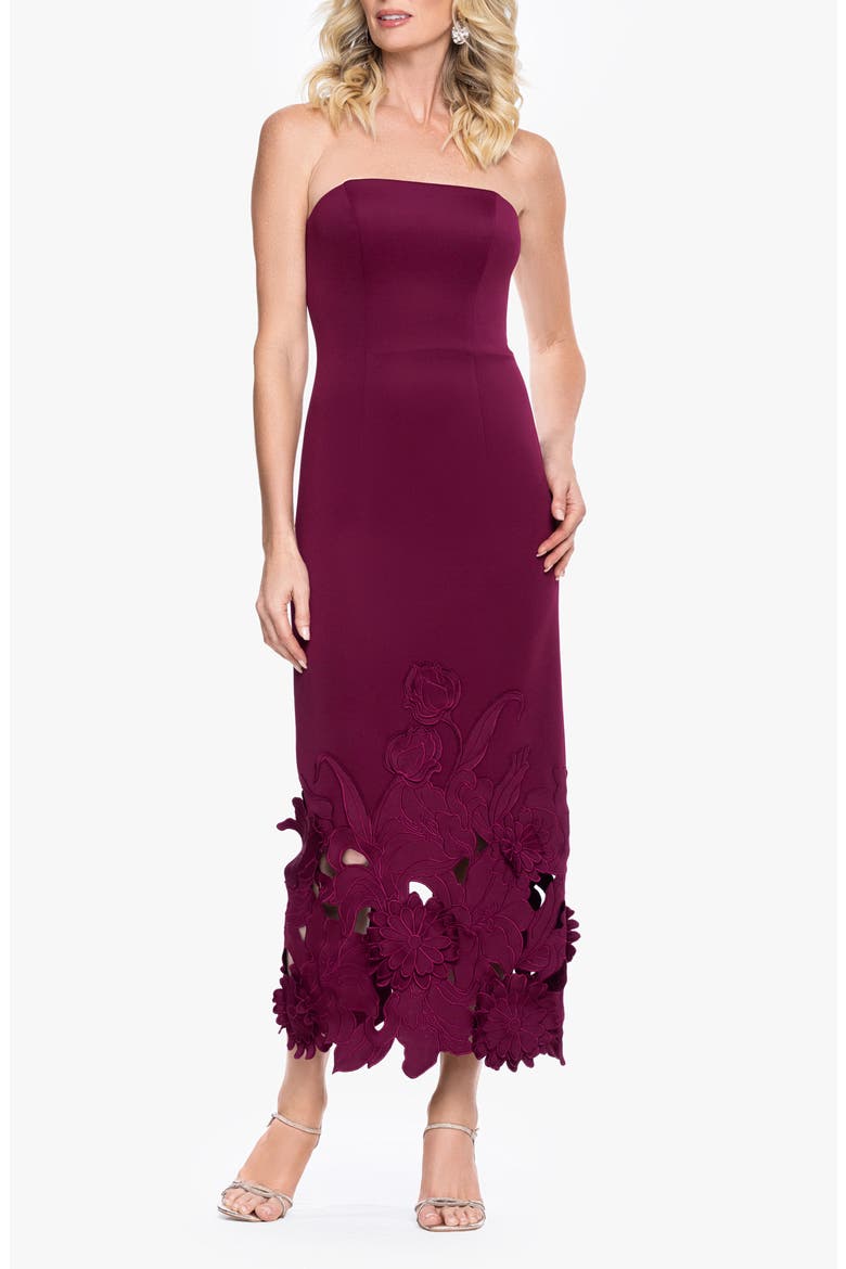 Laser Cut Strapless Scuba Gown, Main, color, WINE