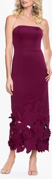 Betsy & Adam Laser Cut Strapless Scuba Gown