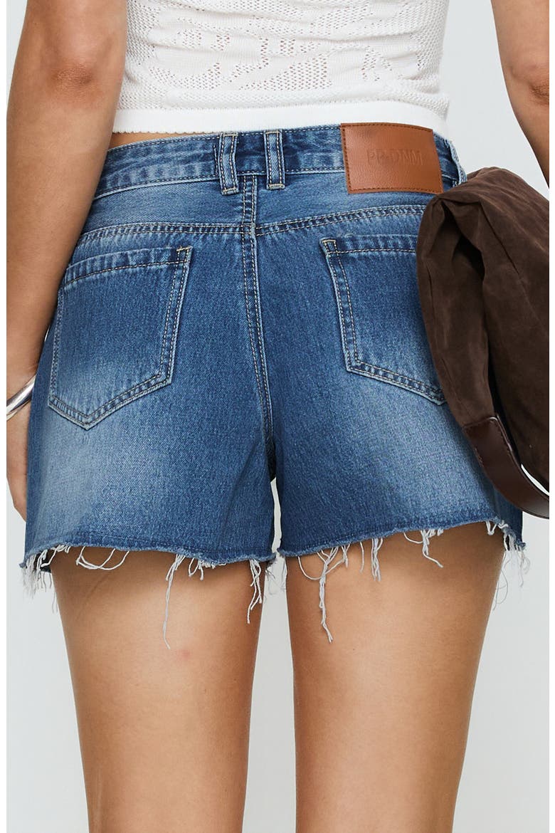 Mackenza Raw Hem Mid Rise Denim Shorts, Alternate, color, MID BLUE WASH