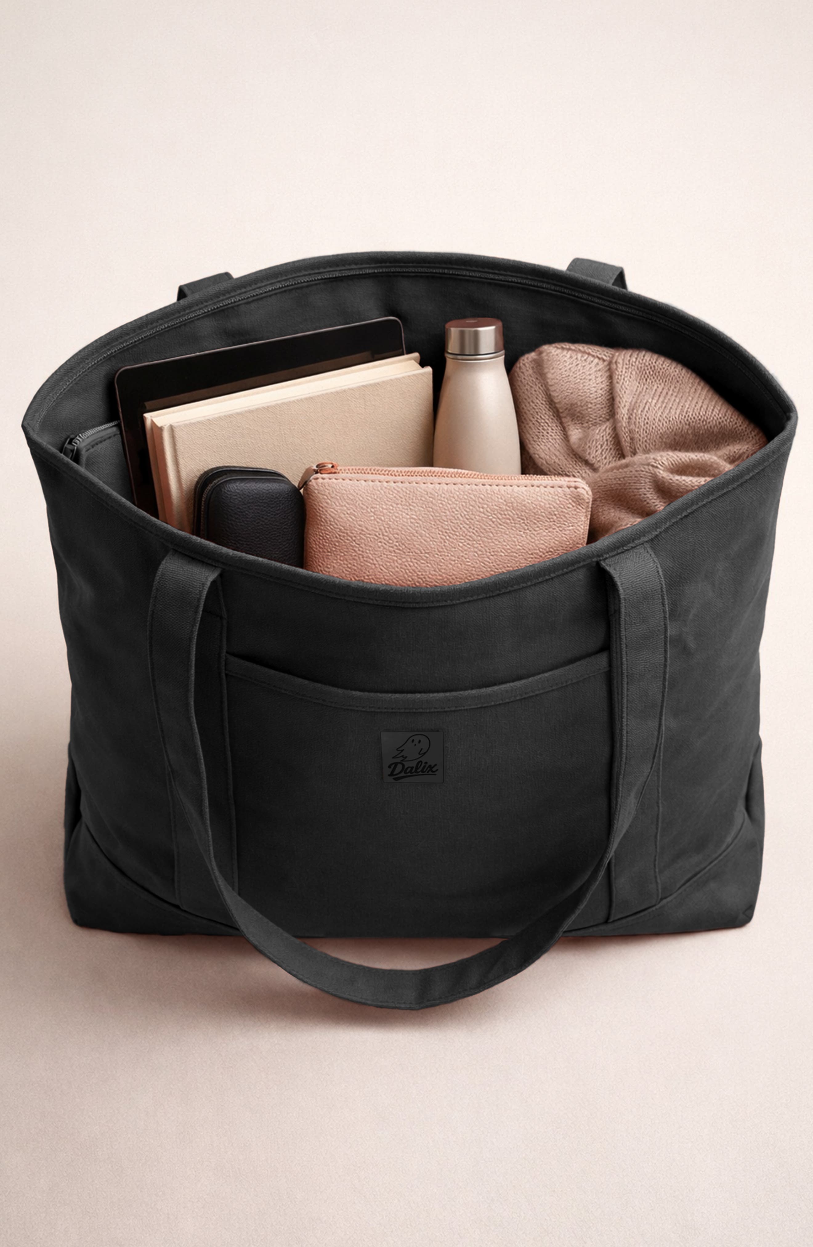 Dalix Ghost 23" Carryall Canvas Tote Bag, Alternate, color, Black