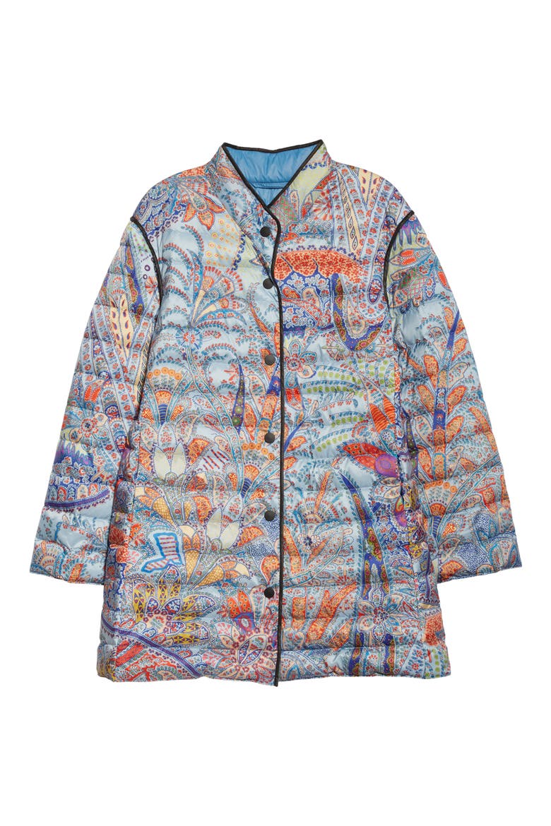Paisley Print Water Resistant Down Puffer Jacket, Alternate, color, BLUE