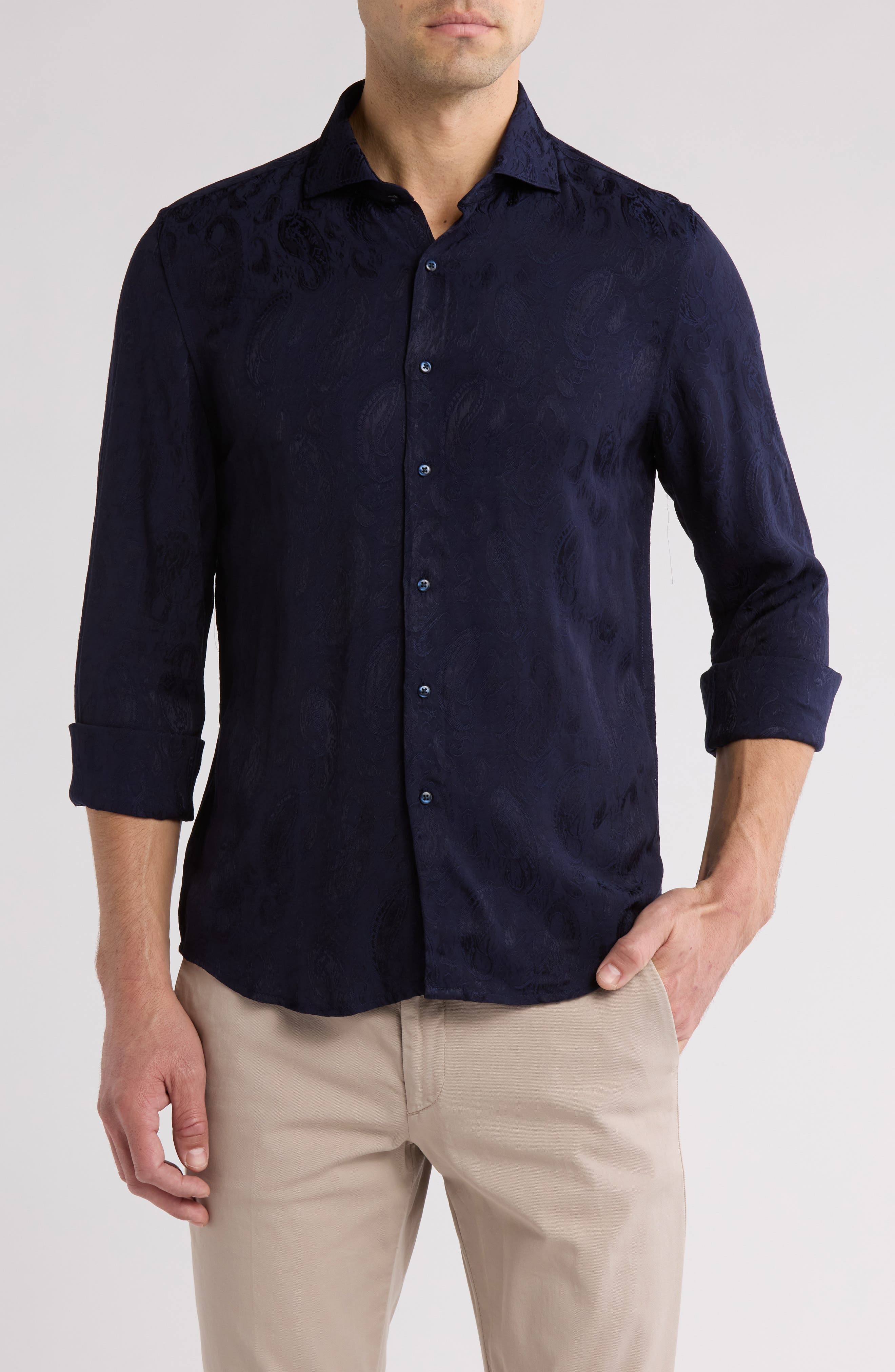 DENIM AND FLOWER Jacquard Long Sleeve Button-Up Shirt