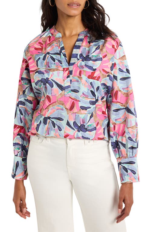Nic + Zoe Nic+zoe Firework Foliage Popover Top In Blue Multi