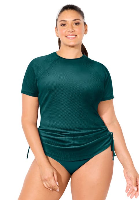 Chlorine Resistant Quick-Dry Side-Tie Short Sleeve Swim Tee Rash Guard (Plus Available)