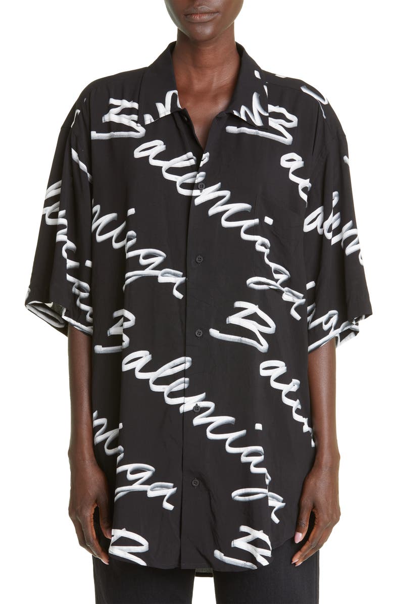 Balenciaga Women's Scribble Print Logo Blouse, Main, color, 