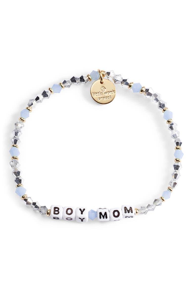 Boy Mom Beaded Stretch Bracelet, Main, color, BLUE/ WHITE