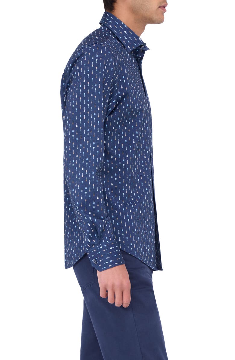Bugatchi Jimmy OoohCotton<sup>®</sup> Guitar Print Button-Up Shirt, Alternate, color, Navy
