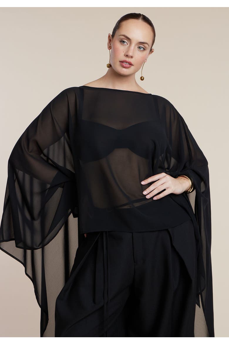Sheer Dramatic Chiffon Cape, Alternate, color, BLACK ONYX