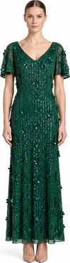 LARA New York 3D Floral Embellished Gown with Cape Sleeves