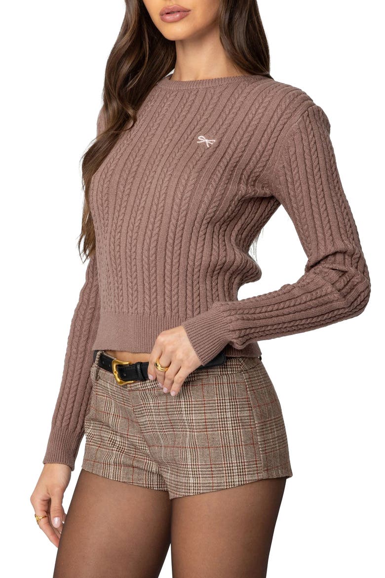 Beverly Bow Cable Stitch Sweater, Alternate, color, BROWN