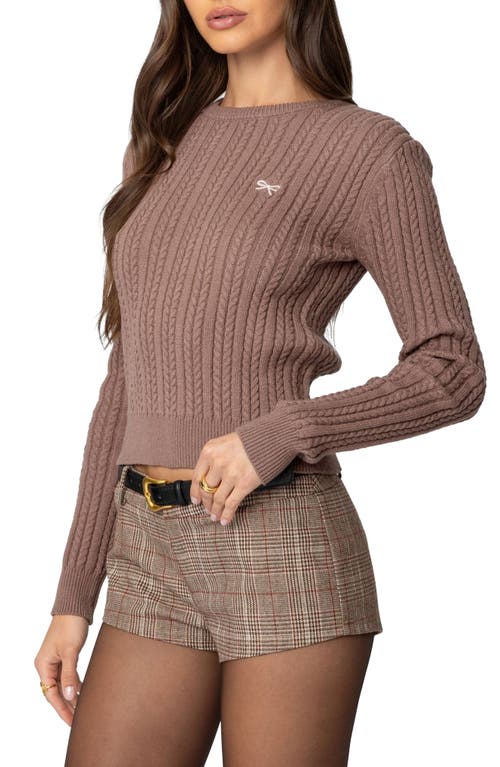 Shop Edikted Beverly Bow Cable Stitch Sweater In Brown