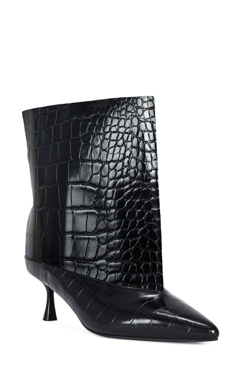Hayek Croc Embossed Faux Leather Bootie