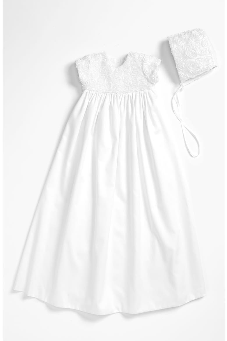 Rosette Gown & Bonnet, Main, color, WHITE